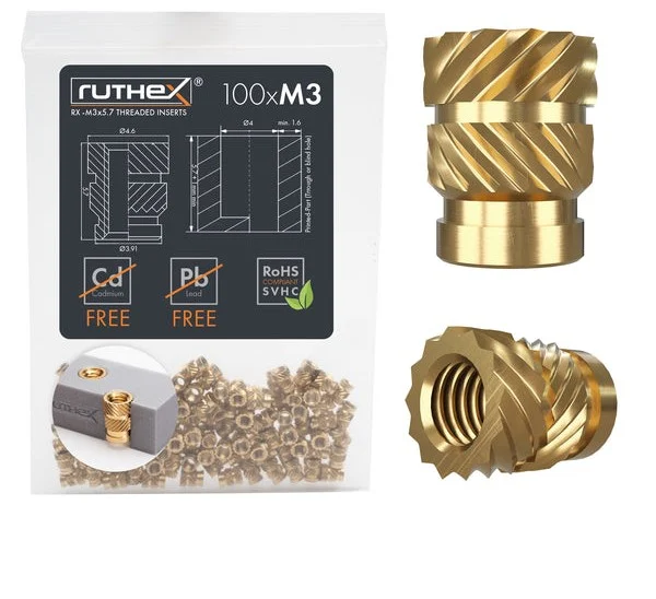 RUTHEX M3 THREADED INSERT – RX-M3X5.7 – 100 PCS