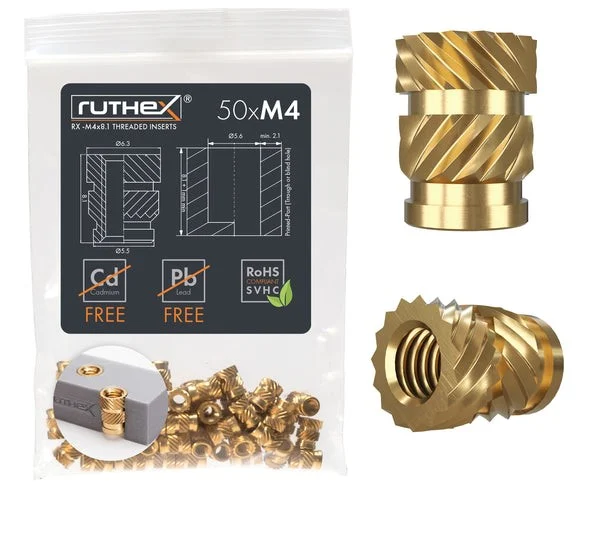 RUTHEX M4 THREADED INSERT – RX-M4X8.1 – 50 PCS