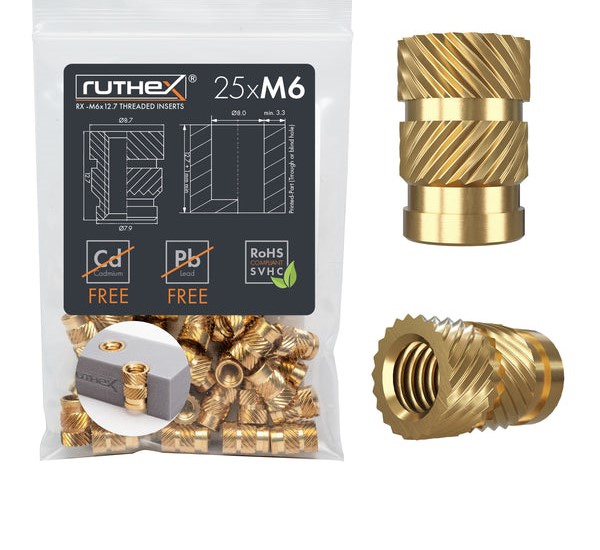 RUTHEX M6 THREADED INSERT – RX-M6X12.7 - 25 PCS